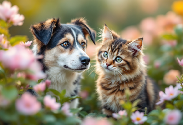 Ritratto personalizzato di un cane e un gatto