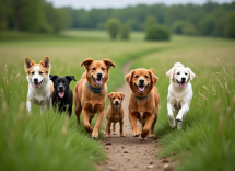 Cane felice che gioca in un parco con il suo proprietario