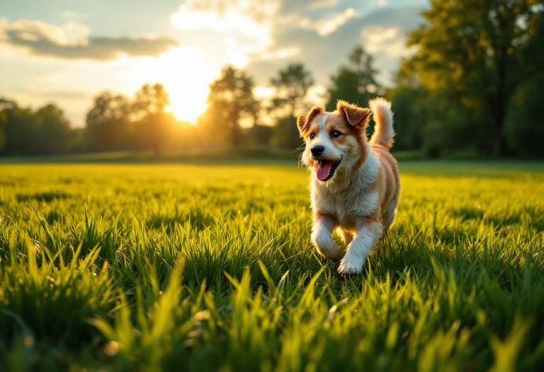 Cane felice che gioca con il suo proprietario all'aperto