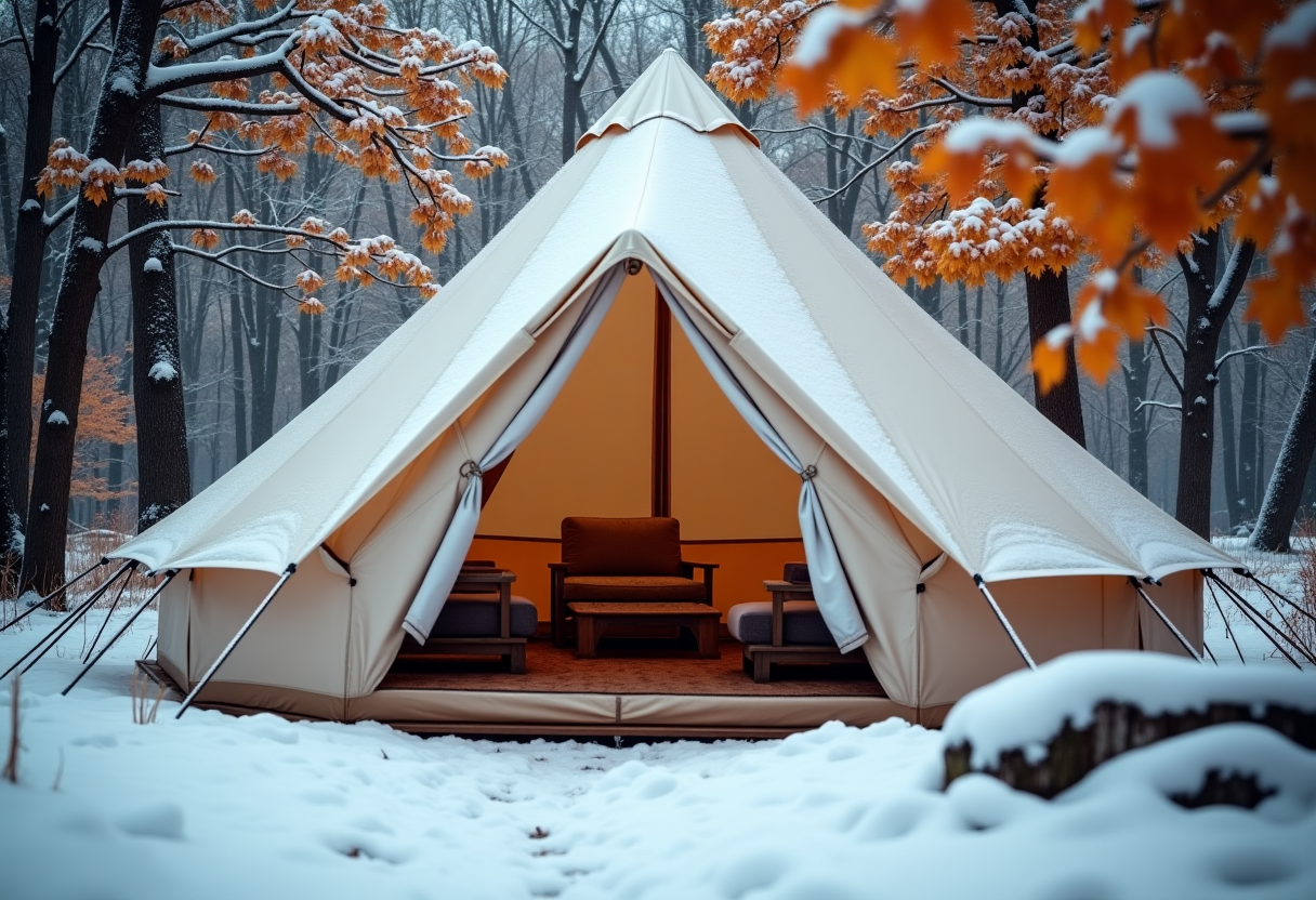 Tenda glamping invernale immersa nella natura