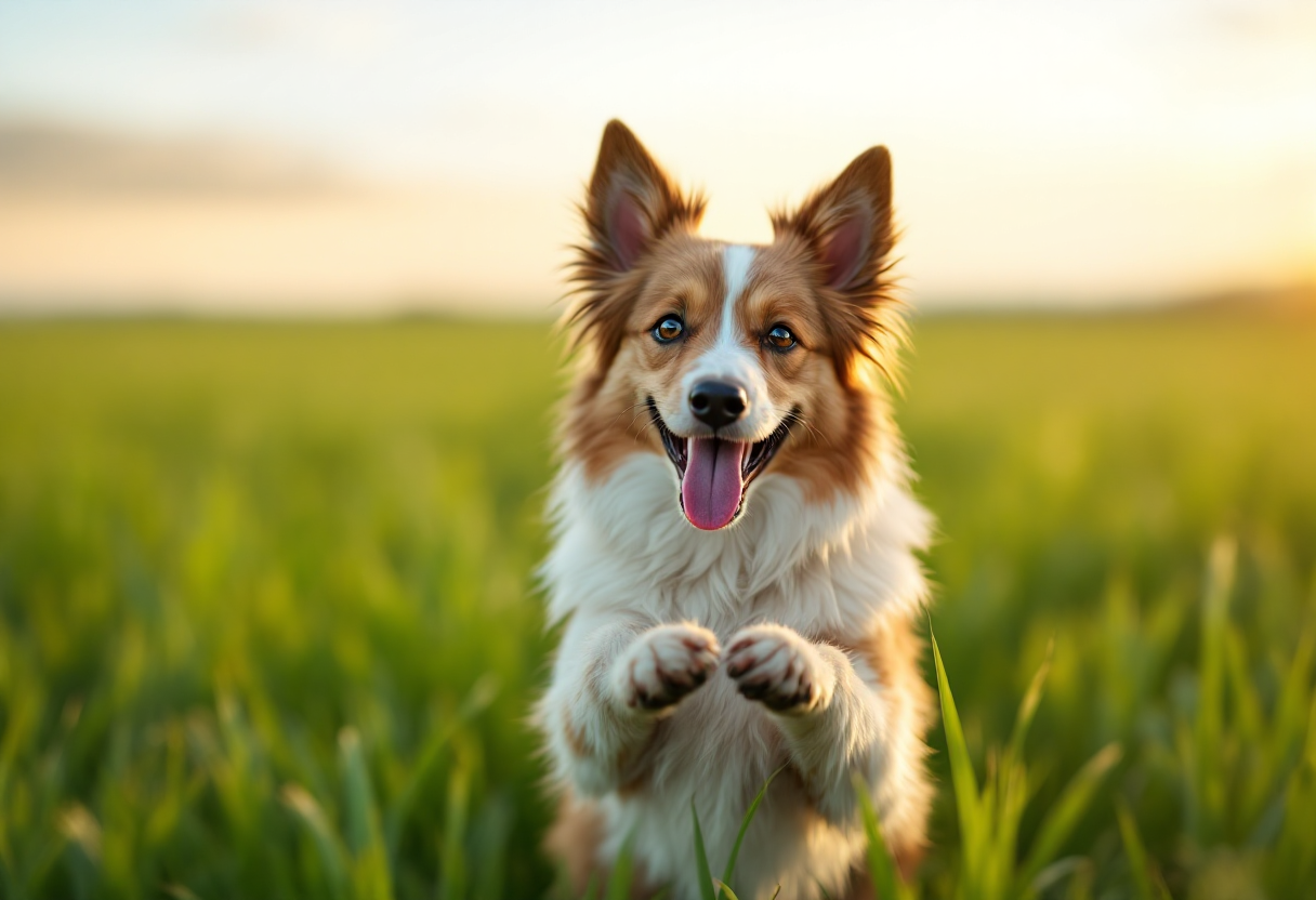 Un cane felice in un parco durante una sessione fotografica