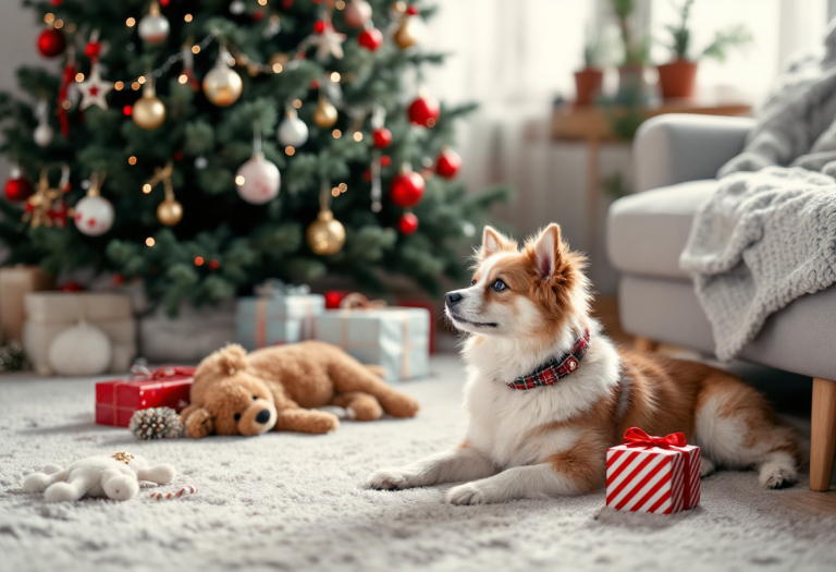 Cane e gatto festeggiano il Natale insieme