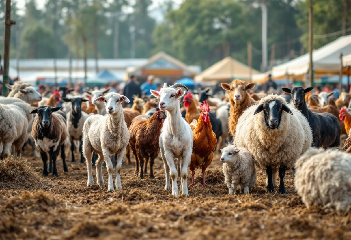 Fiera espositiva degli animali a Sant’Agnello con espositori e visitatori