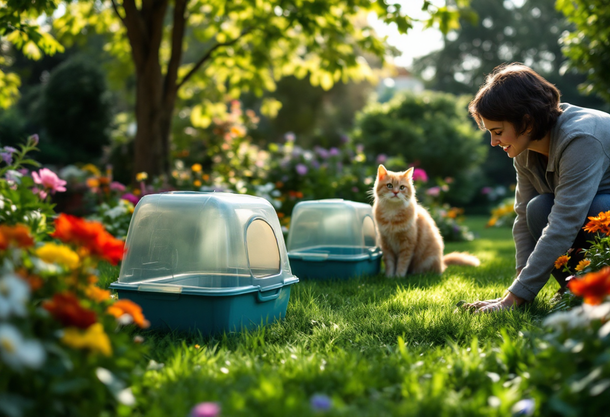 Gatti che giocano con lettiere ecologiche vegetali