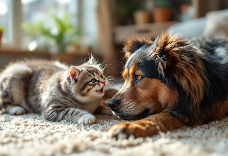 Cane e gatto con denti sani e puliti