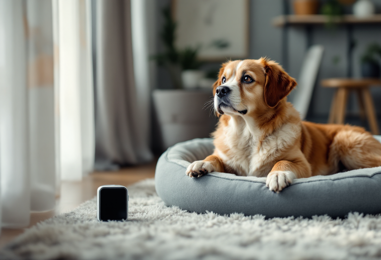 Cane e gatto con dispositivi tecnologici innovativi