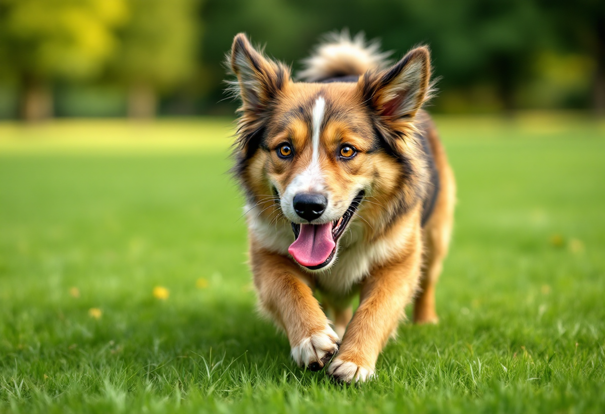 Cane adottato felice con il suo nuovo proprietario