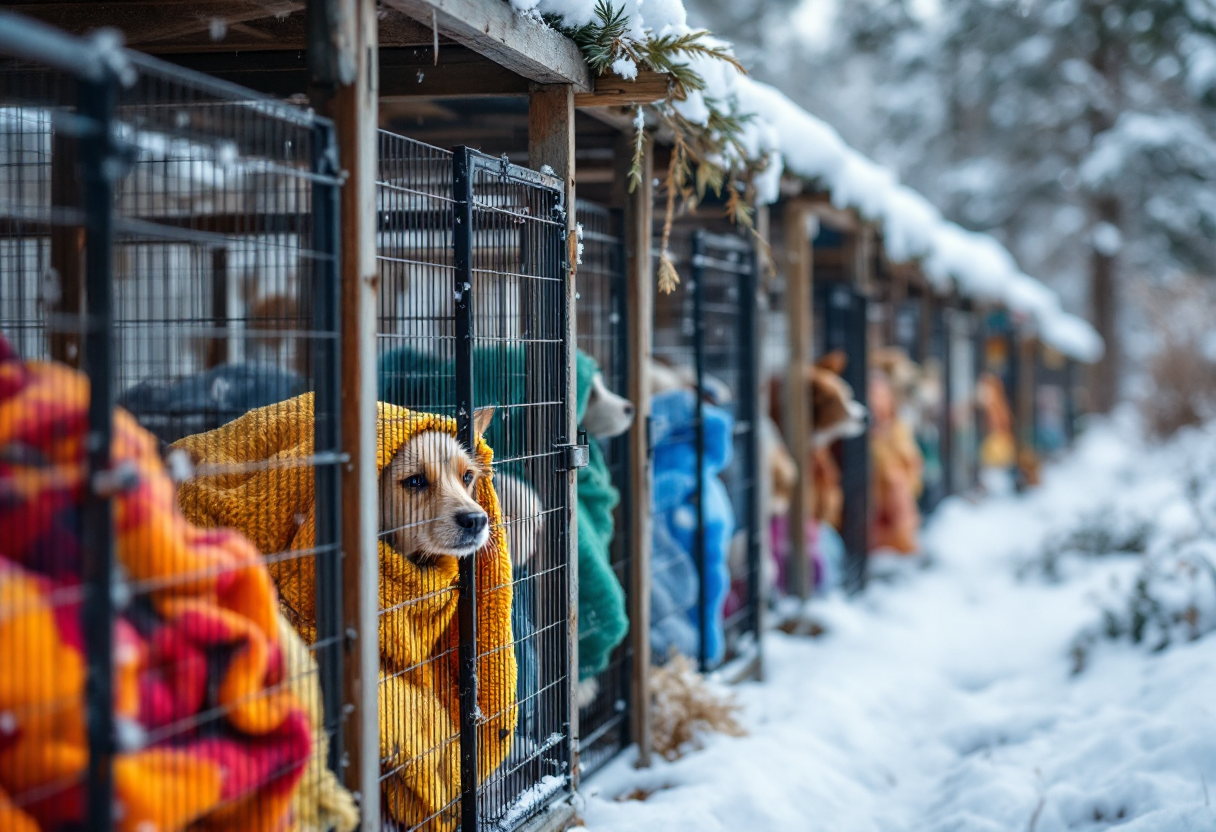 Cani e gatti abbandonati in cerca di aiuto in inverno