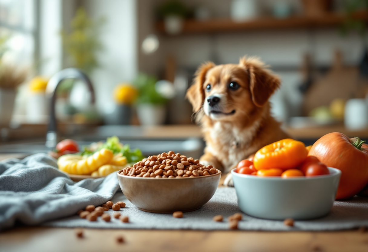 Cani e gatti che mangiano cibo sano e bilanciato