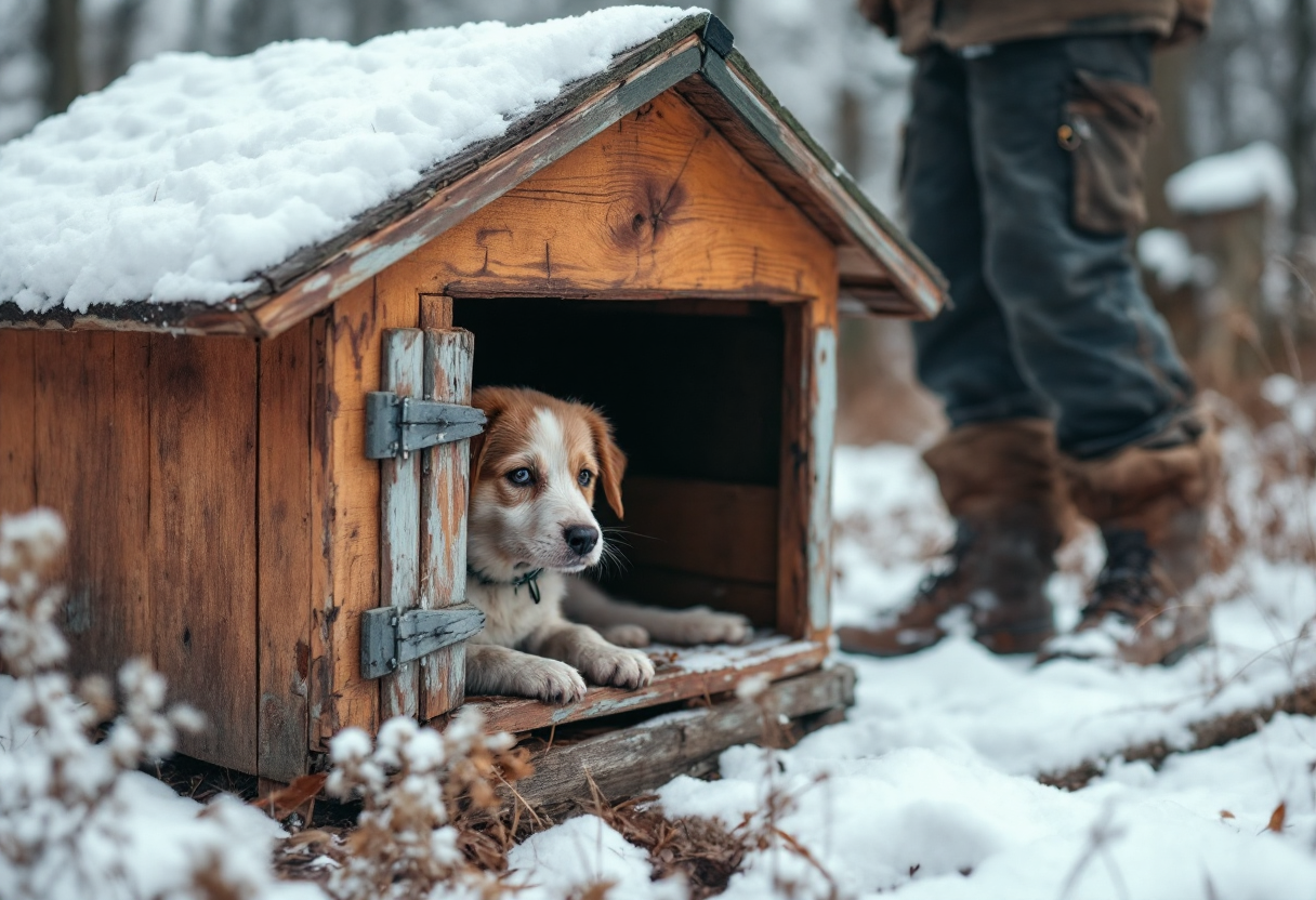 Volontari aiutano cani nei canili italiani durante l'inverno