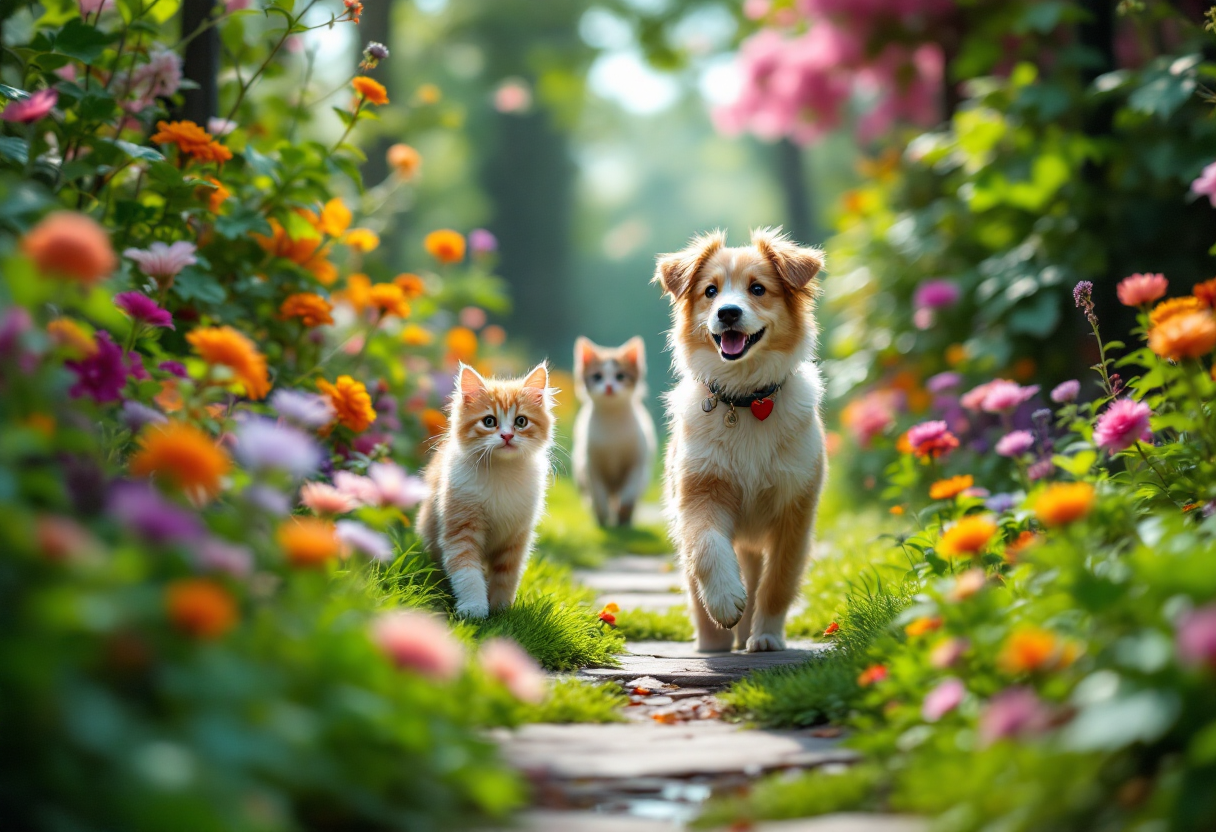 Cane e gatto che mostrano affetto e emozioni