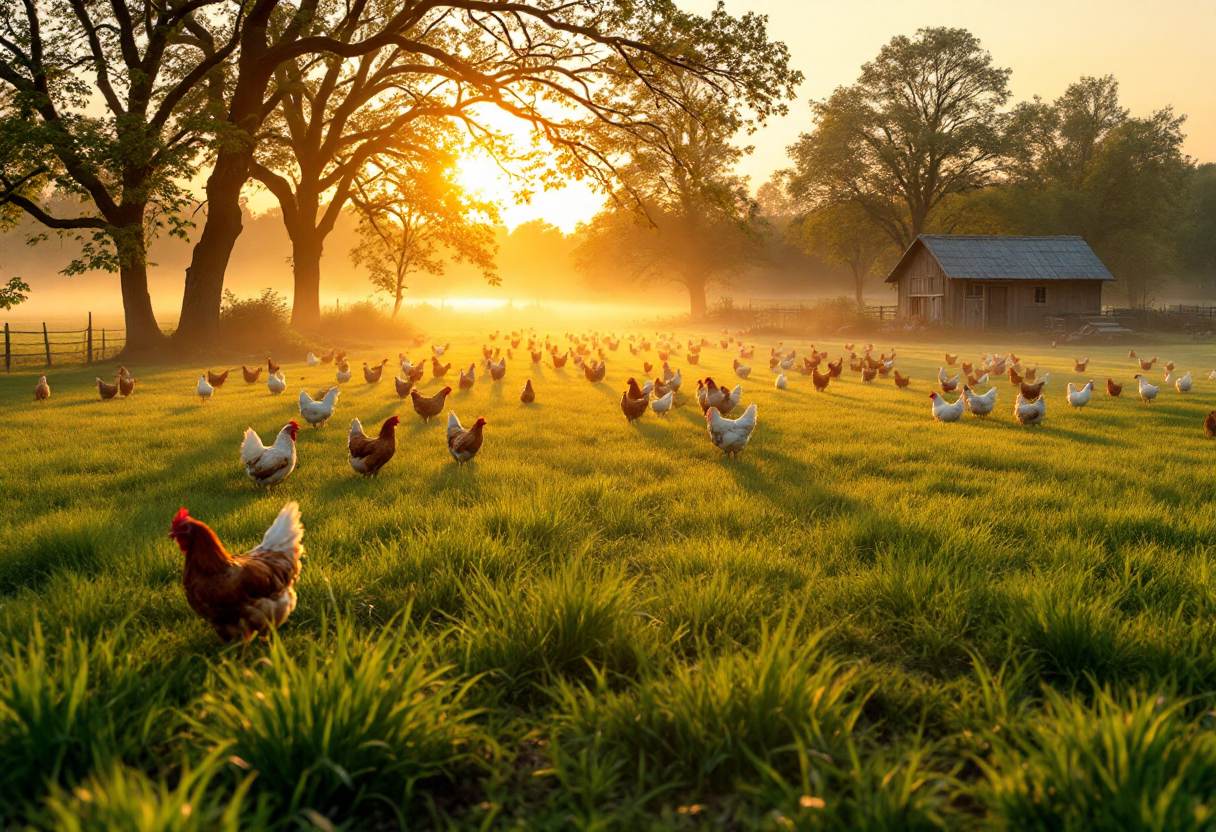 Galline intelligenti e affettuose in un allevamento