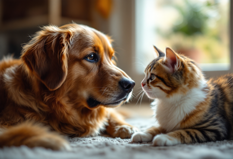 Un cane e un gatto comunicano tra loro