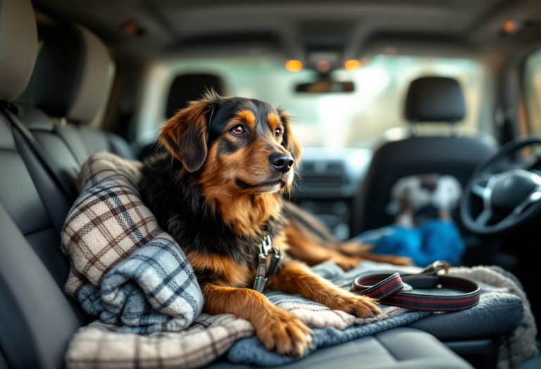 Cane e gatto in auto durante un viaggio in Italia