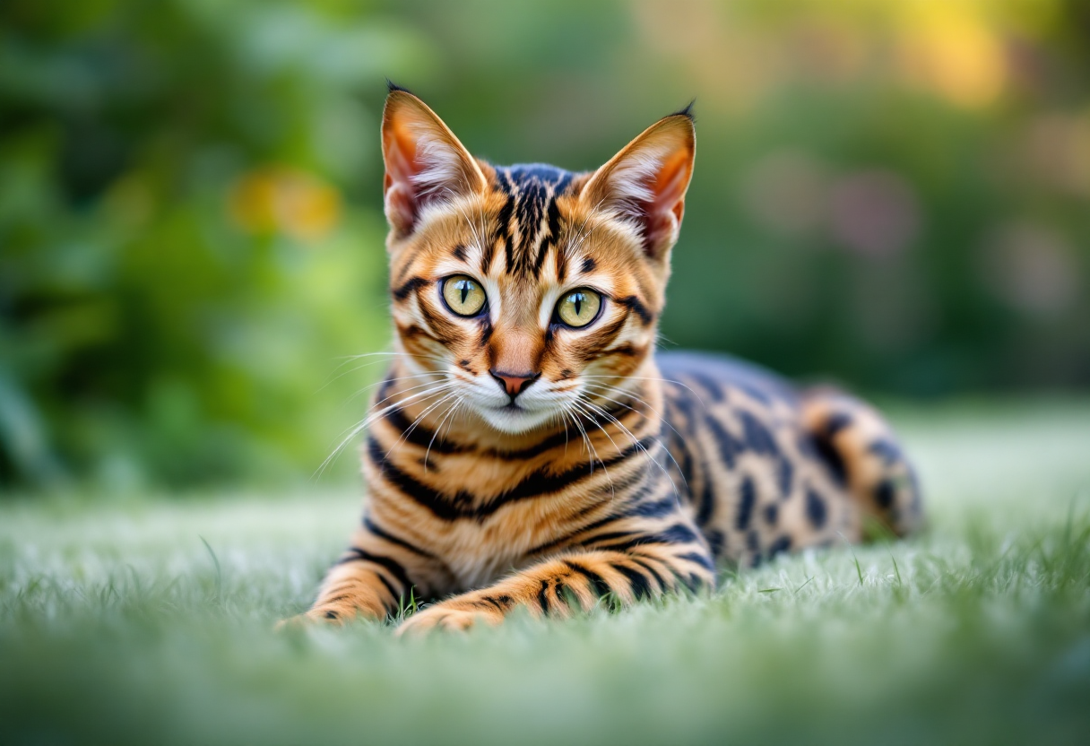 Gatto Bengala con pelliccia maculata e occhi vivaci